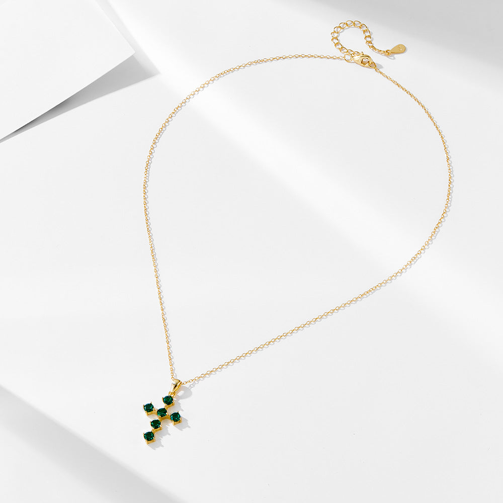Vintage Emerald Green Cross Design Sterling Silver Necklace Carly Jewelry