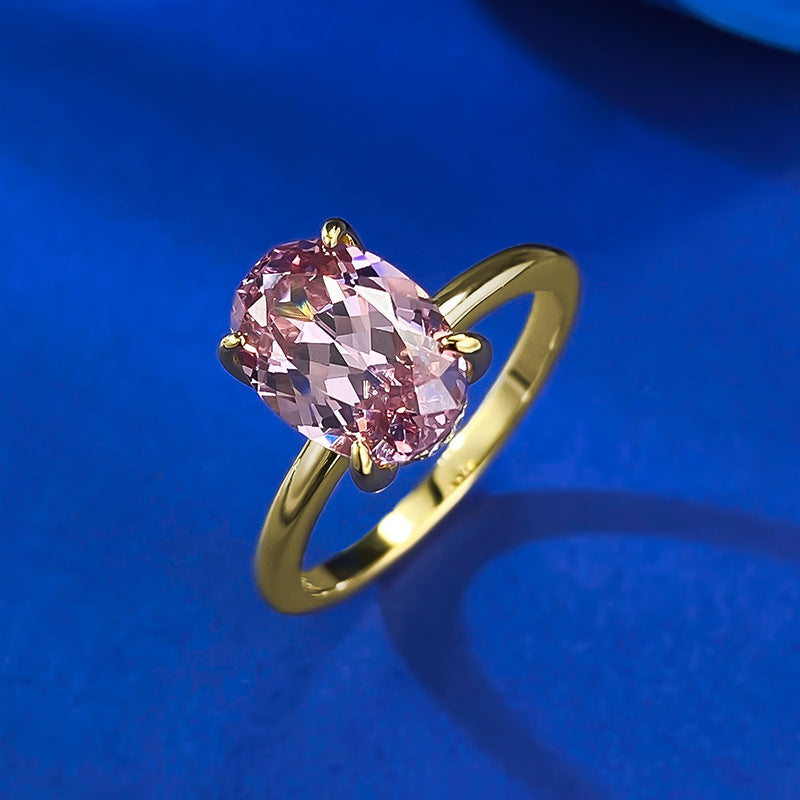 Golden Tone Morgan Oval Cut Engagement Ring in Sterling Silver shine of diamond