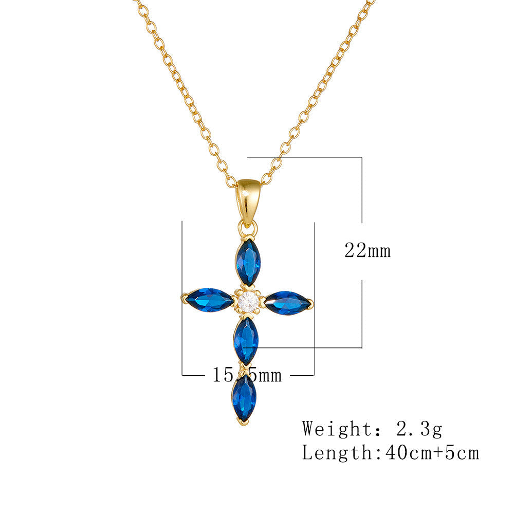 Luxury Blue Cross Design Sterling Silver Necklace Shine of Diamond