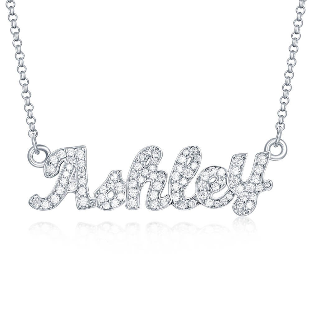 Personalized Full Pave Name Necklace in 925 Sterling Silver Shine of Diamond