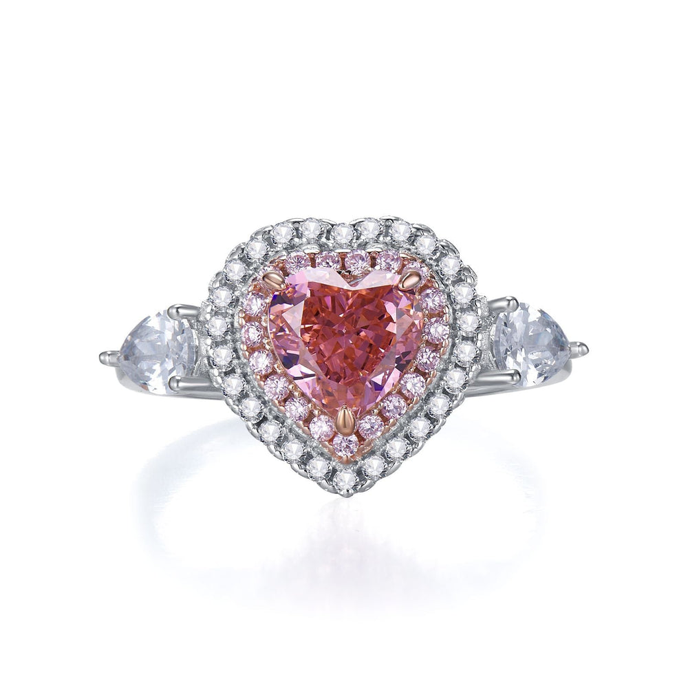 Pink Heart Double Halo Sterling Silver Engagement Ring shine of diamond