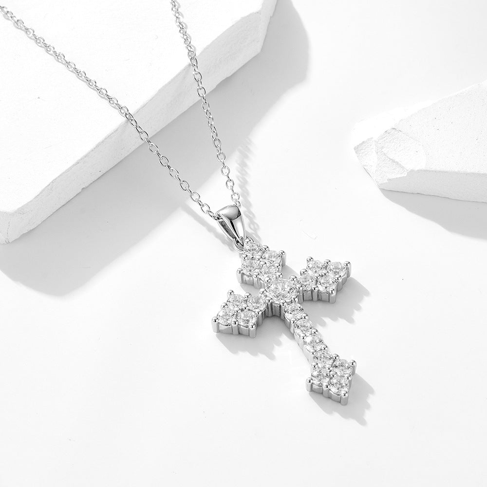 Stunning Cross Sterling Silver Pendant Necklace Shine of Diamond