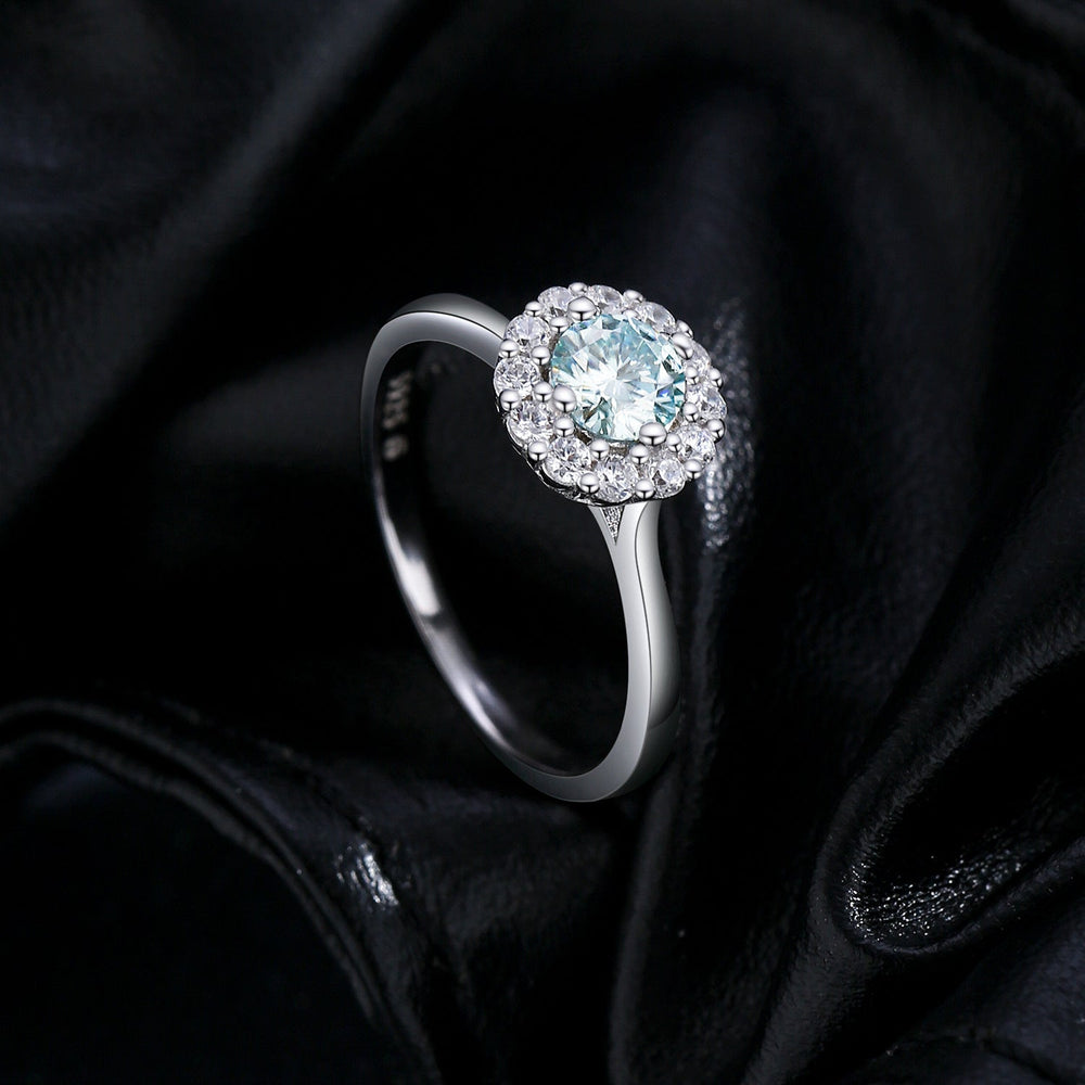 Halo 0.5CT Green Moissanite Silver Ring Carly Jewelry