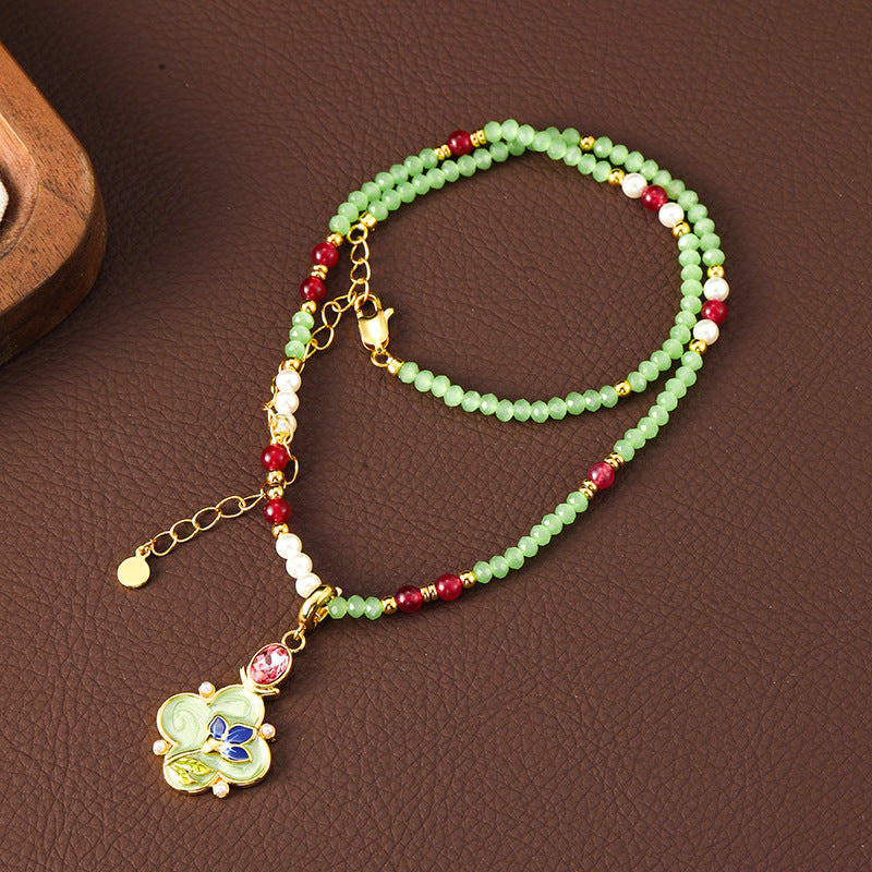 Enamel Flower Oil Painting Pearl Drop Earrings And Necklace Carly Jewelry
