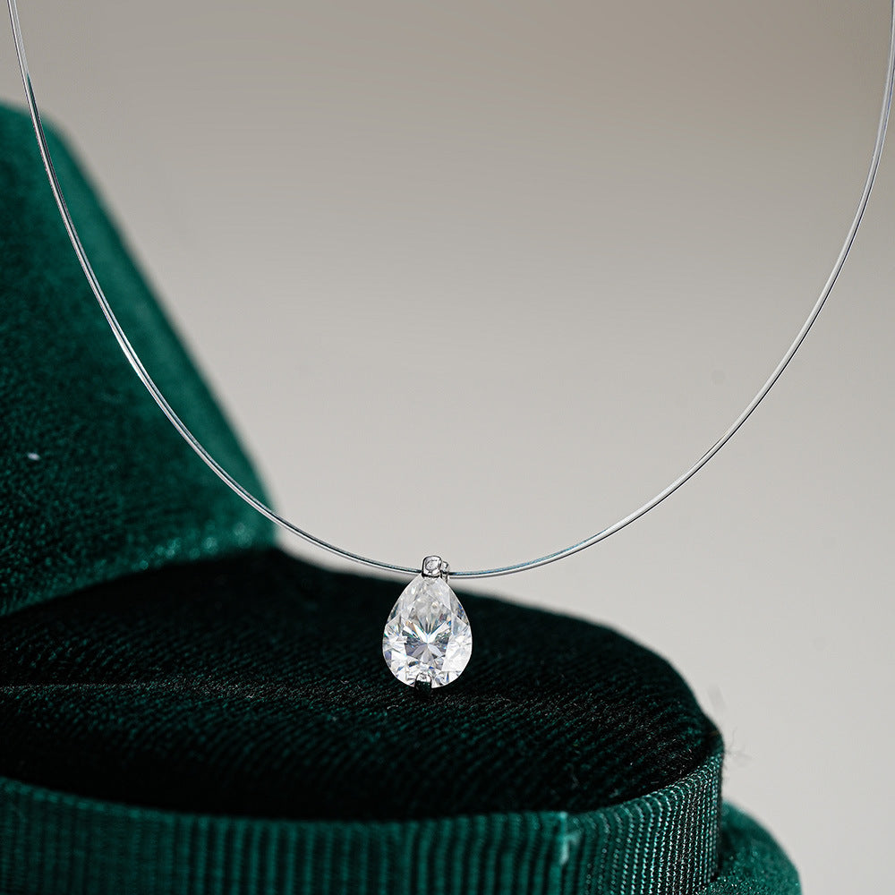 Mermaid Tears Design Pear Cut Moissanite Necklace Shine of Diamond