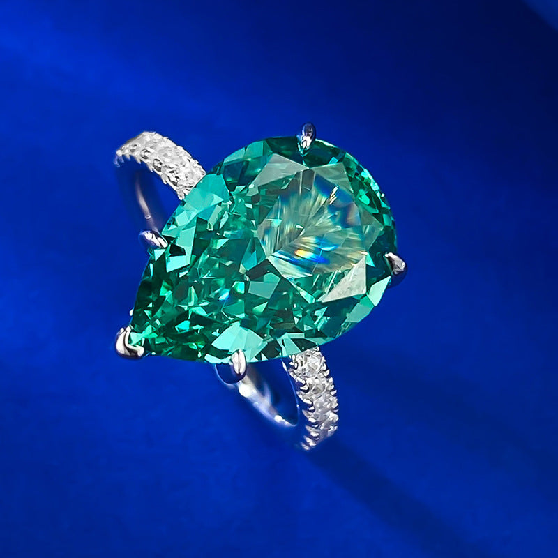 Unique Fancy Green Sterling Silver Solitaire Engagement Ring with Pear Cut Gemstone shineofdiamond