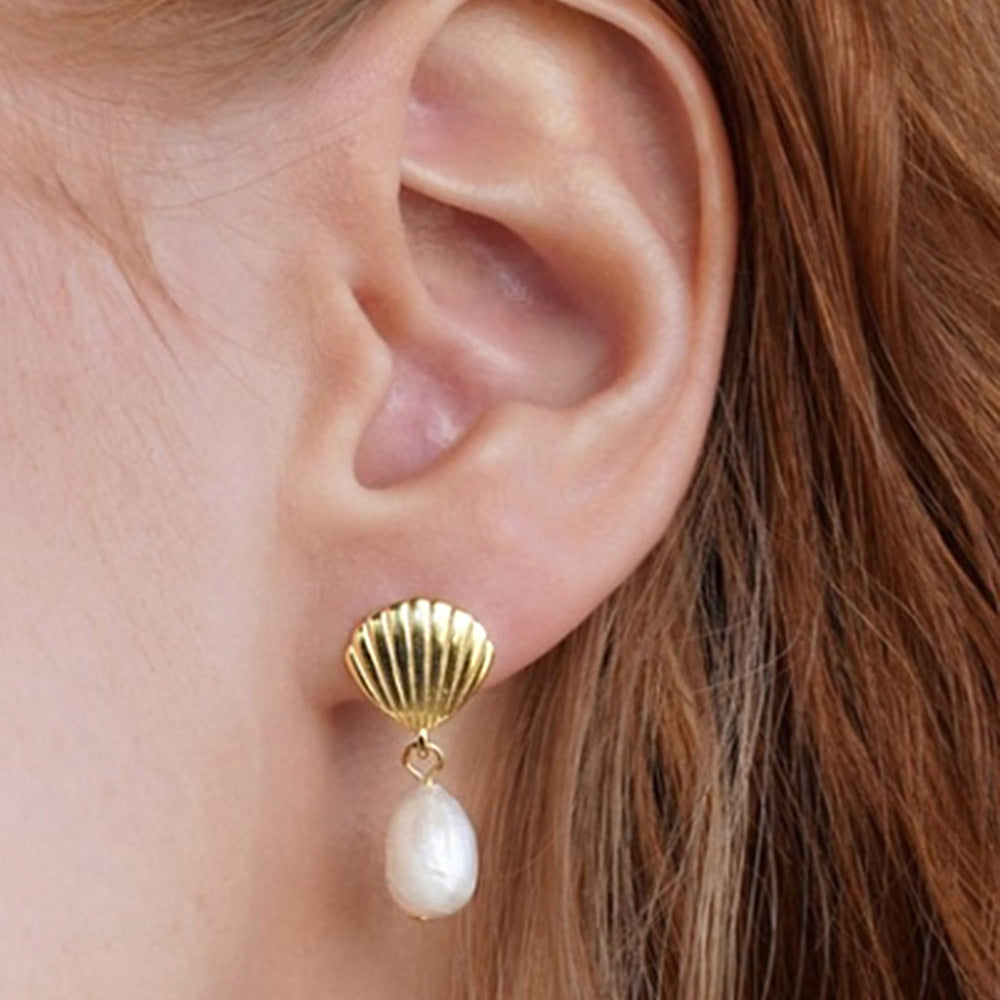 Shell Design Sterling Silver Shell Pearl Earrings Carly Jewelry