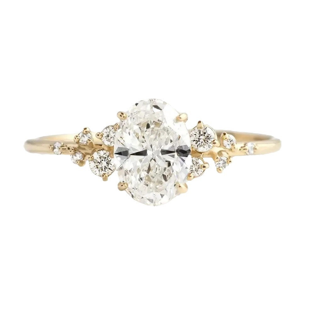 Unique Design Oval Cut Sterling Silver Engagement Ring Shine of Diamond
