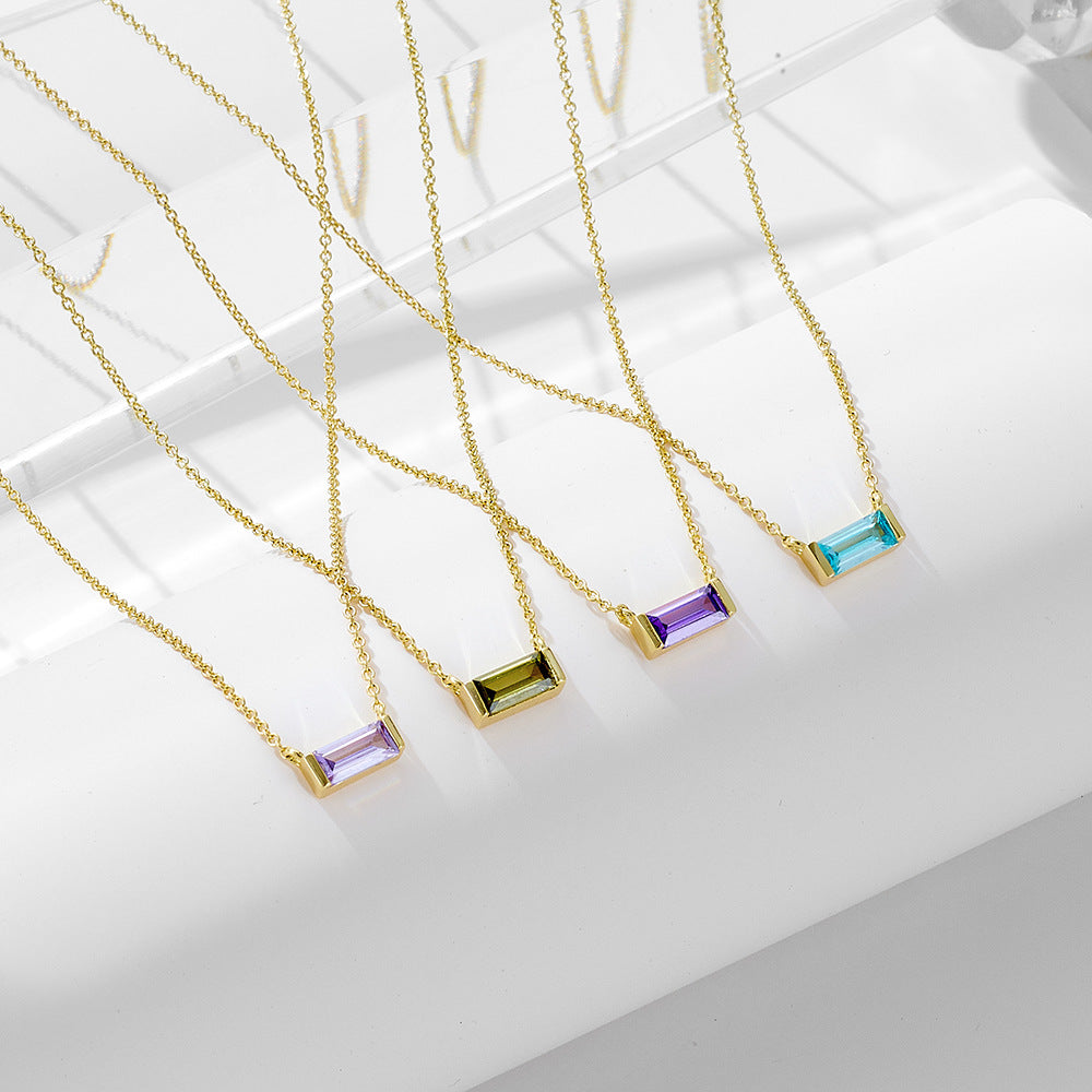 Simple design 925 Sterling Silver birth stone necklace Shine of Diamond