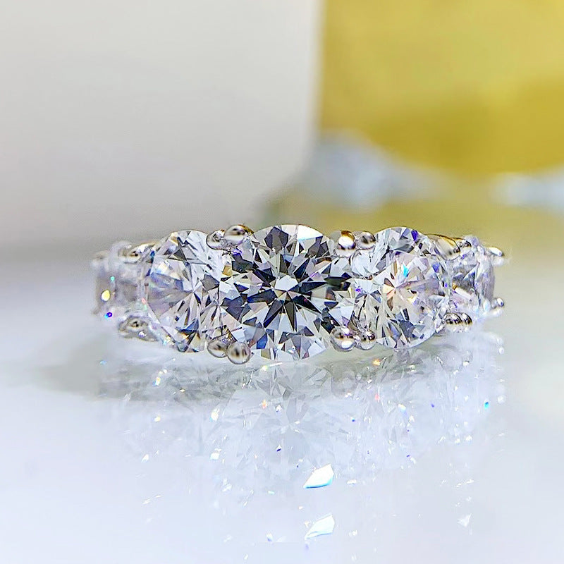 Luxury Five Stones Sterling Silver Band Shine of Diamond
