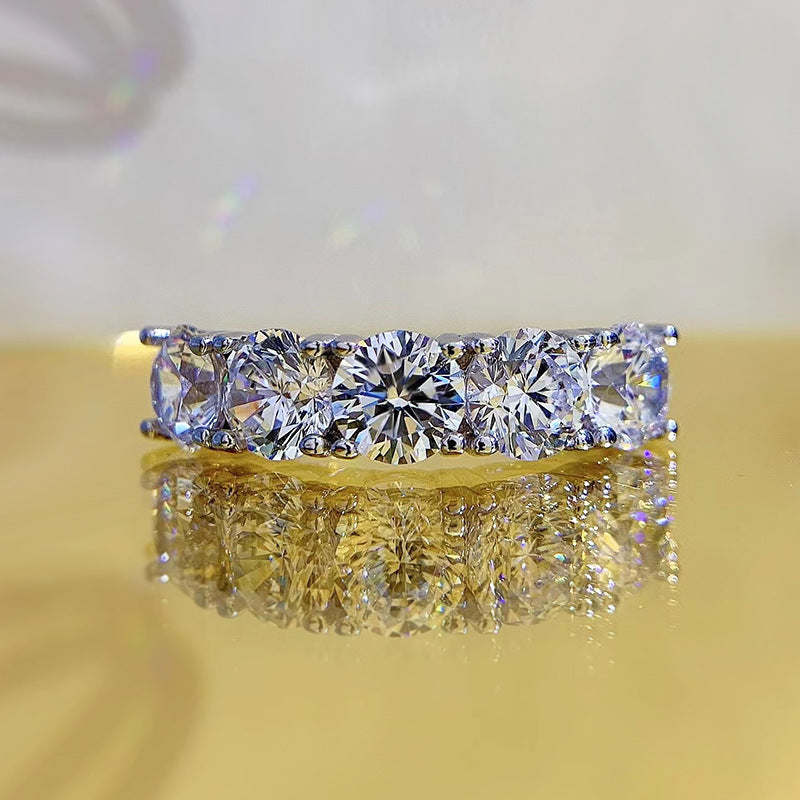 Classic Five Stones Sterling Silver Wedding Band Shineofdiamond