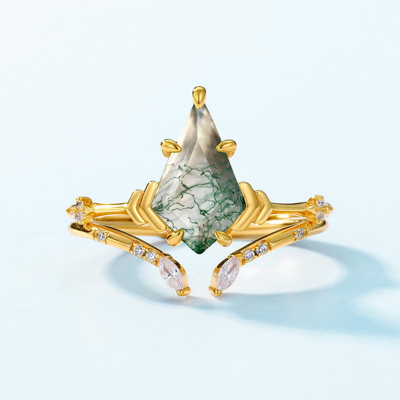 Natural Green Moss Sterling Silver Ring Set Carly Jewelry