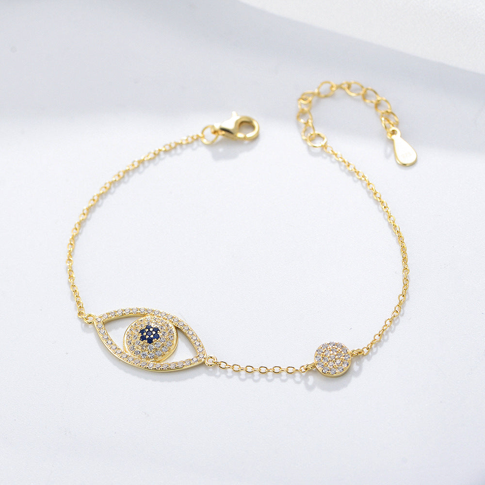 Evil Eye Design Paved Sterling Silver Bracelet Shine of Diamond