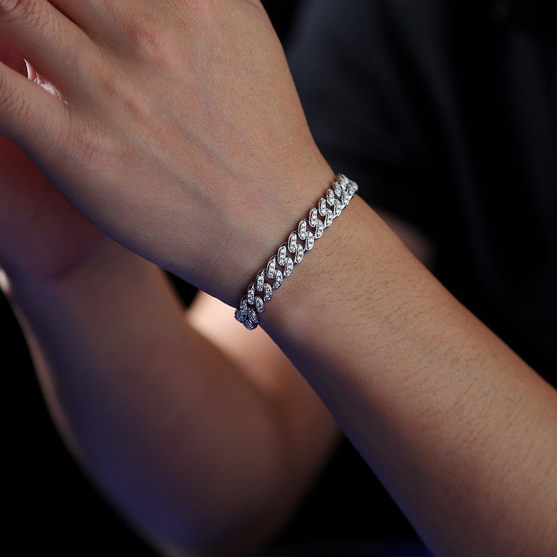 Cuban Hip Hop Moissanite Sterling Silver Bracelet shine of diamond
