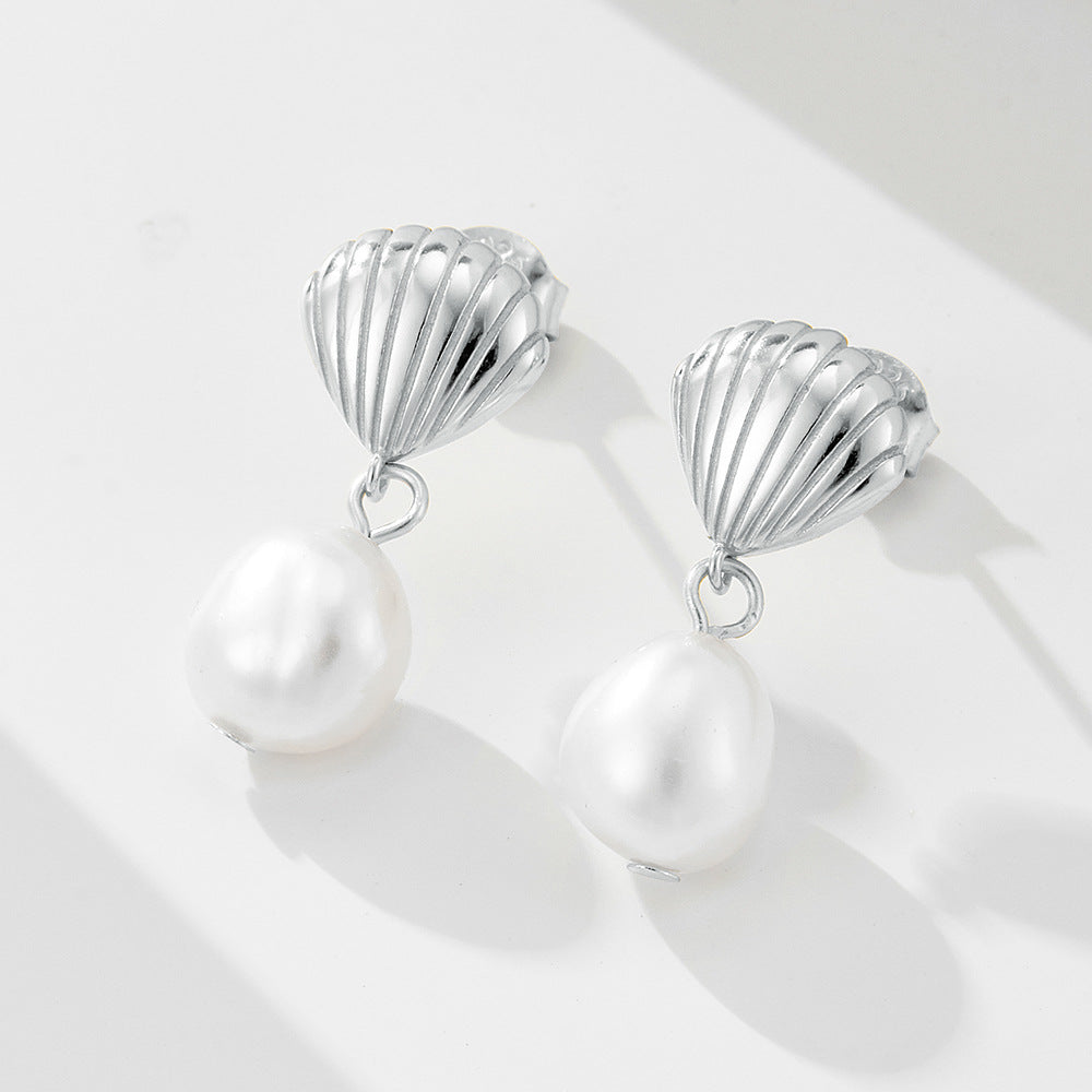 Shell Design Sterling Silver Shell Pearl Earrings Carly Jewelry