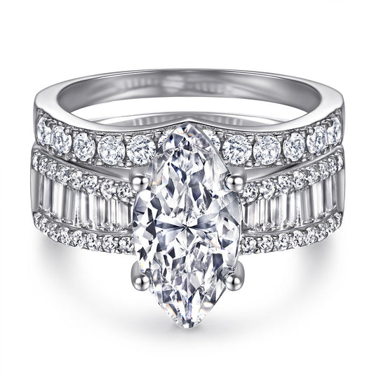 2pcs Marquise Cut Engagement Ring Set With Curved Band Shine of Diamond