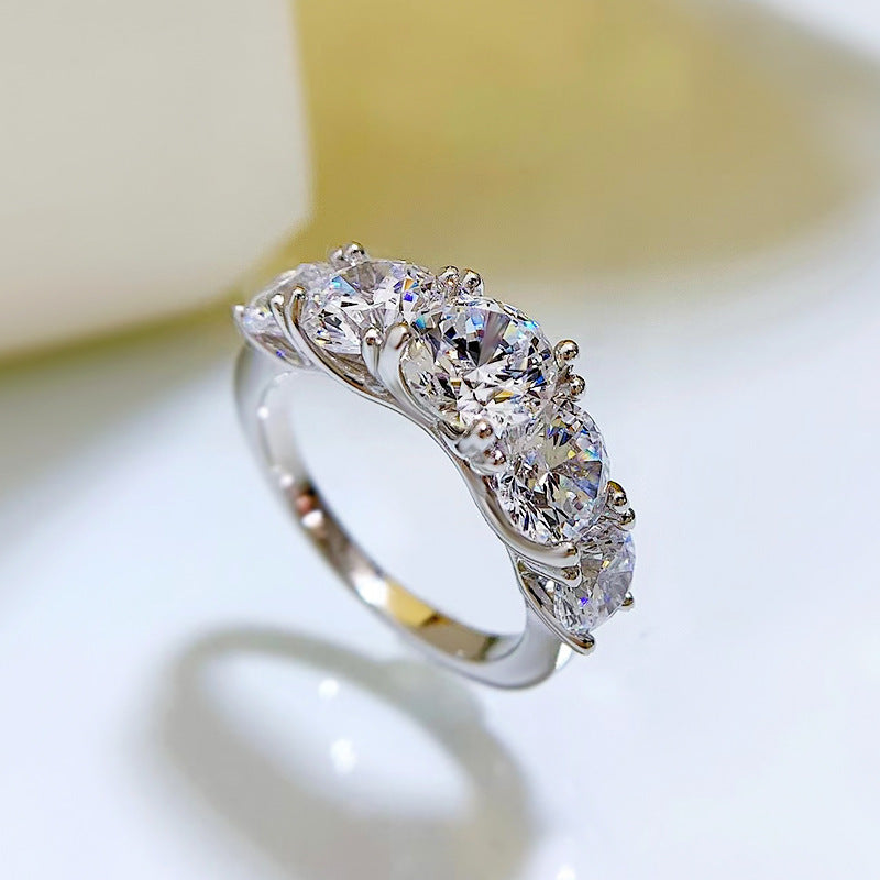 Luxury Five Stones Sterling Silver Band Shine of Diamond