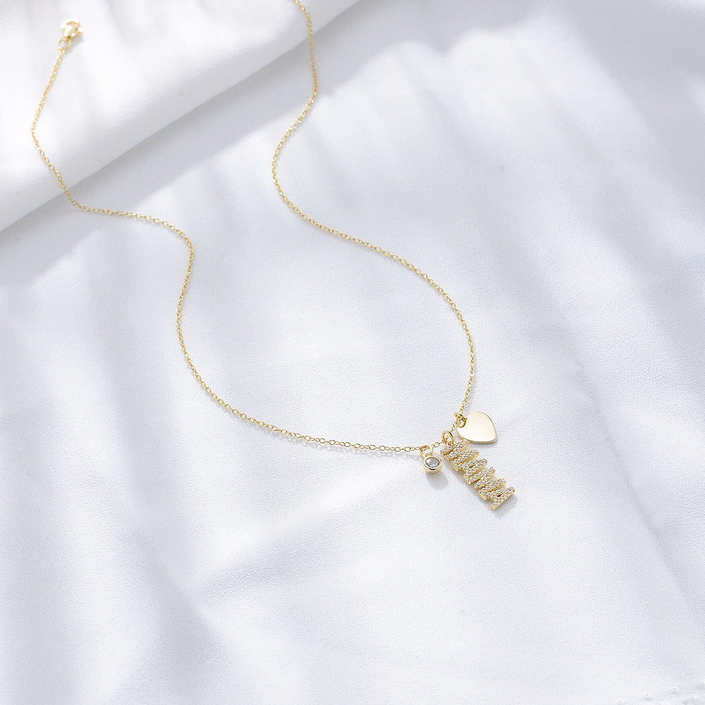 Simple MAMA Design Silver Necklace For Mom Shine of Diamond
