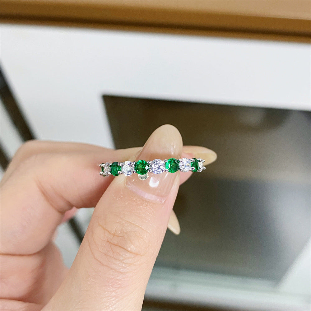 Stunning Sterling Silver Rainbow Color Eternity Band Ring for Women shine of diamond