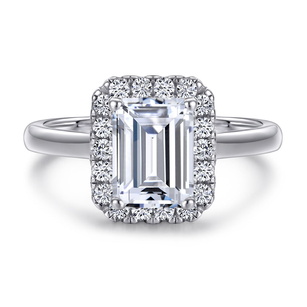 2PCS 2.0ct Emerald Cut Halo Engagement Ring Set in Sterling Silver shine of diamond