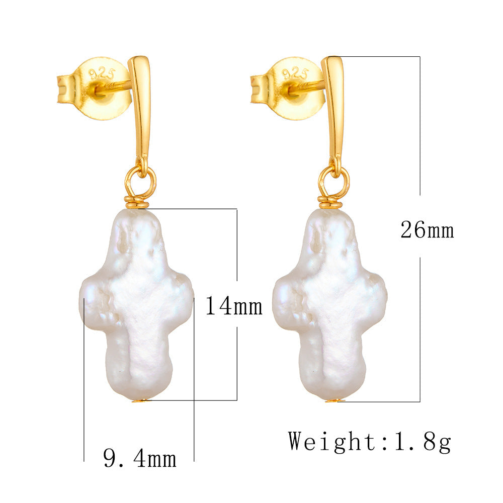 Cross Shape Pearl Drop Earrings Shine of Diamond