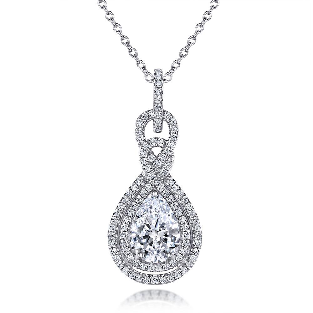 Halo Pear Cut Infinity Pendant Necklace Shineofidamond