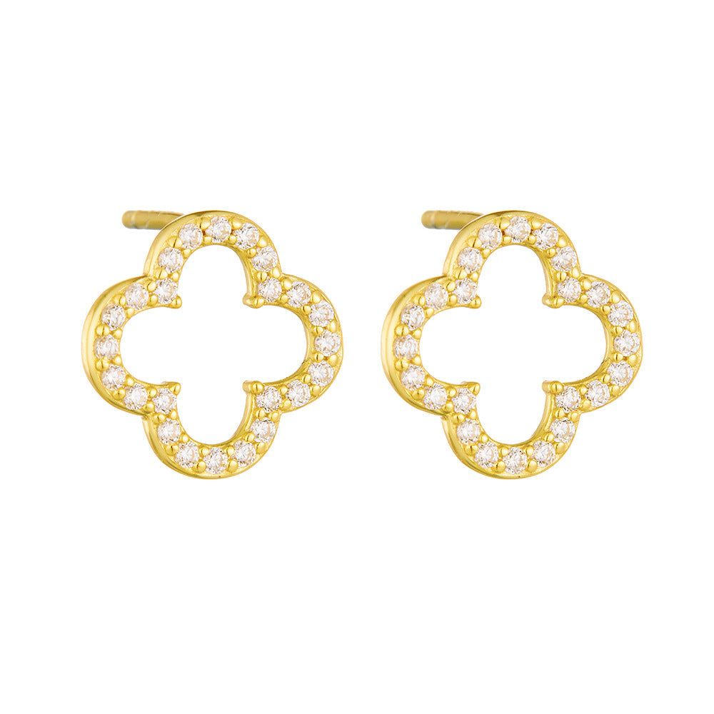 Four-leaf Clover Hollow Design Sterling Silver Earrings Carly Jewelry