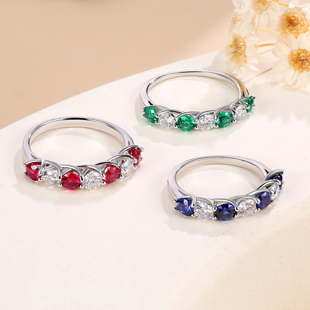 Two Tone Half Eternity Moissanite Silver Band Carly Jewelry