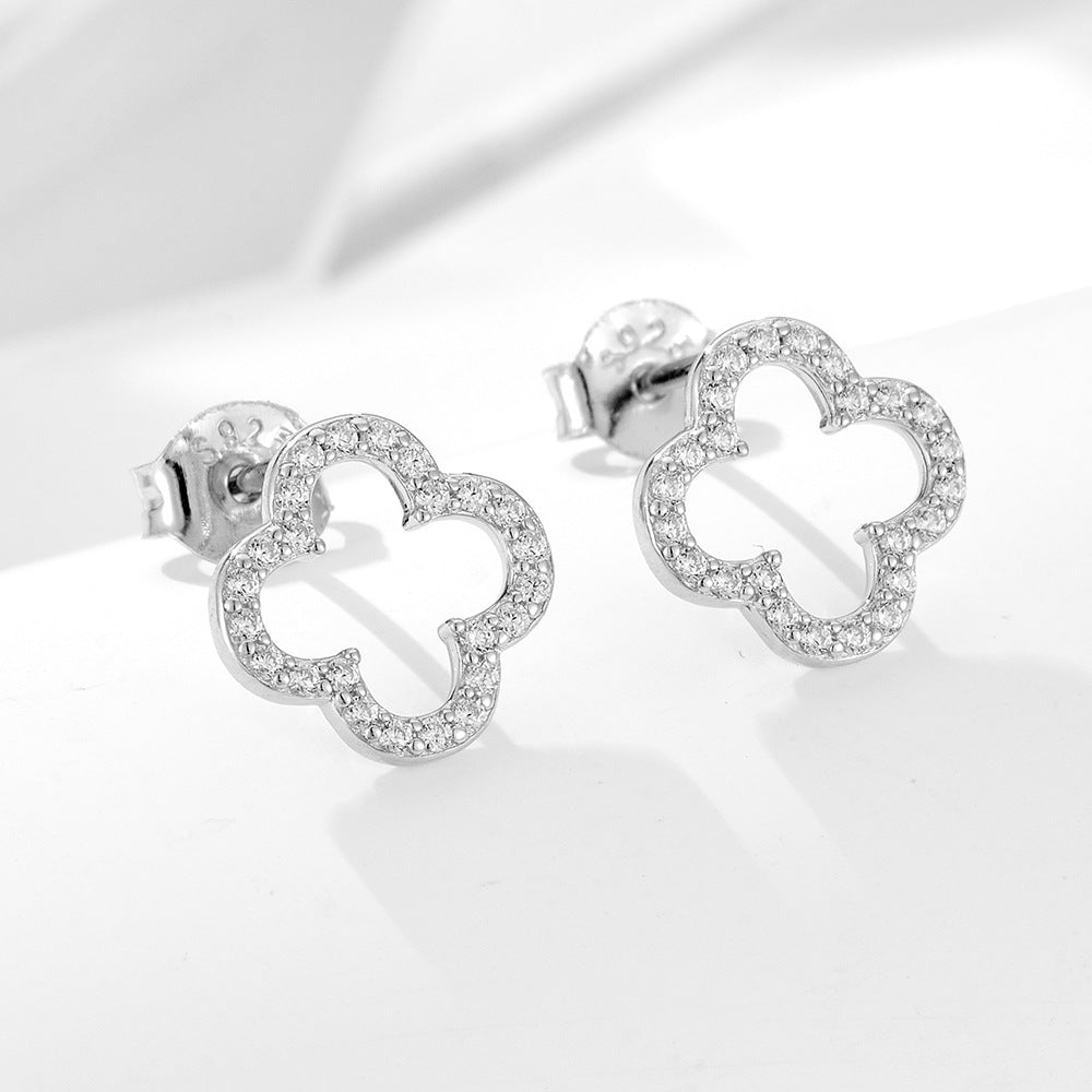 Four-leaf Clover Hollow Design Sterling Silver Earrings Carly Jewelry