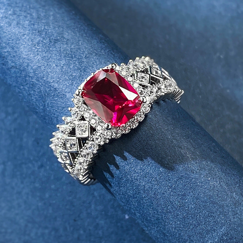 Sparkling Ruby Gemstone Sterling Silver Band Ring in Vintage Style Shineofdiamond