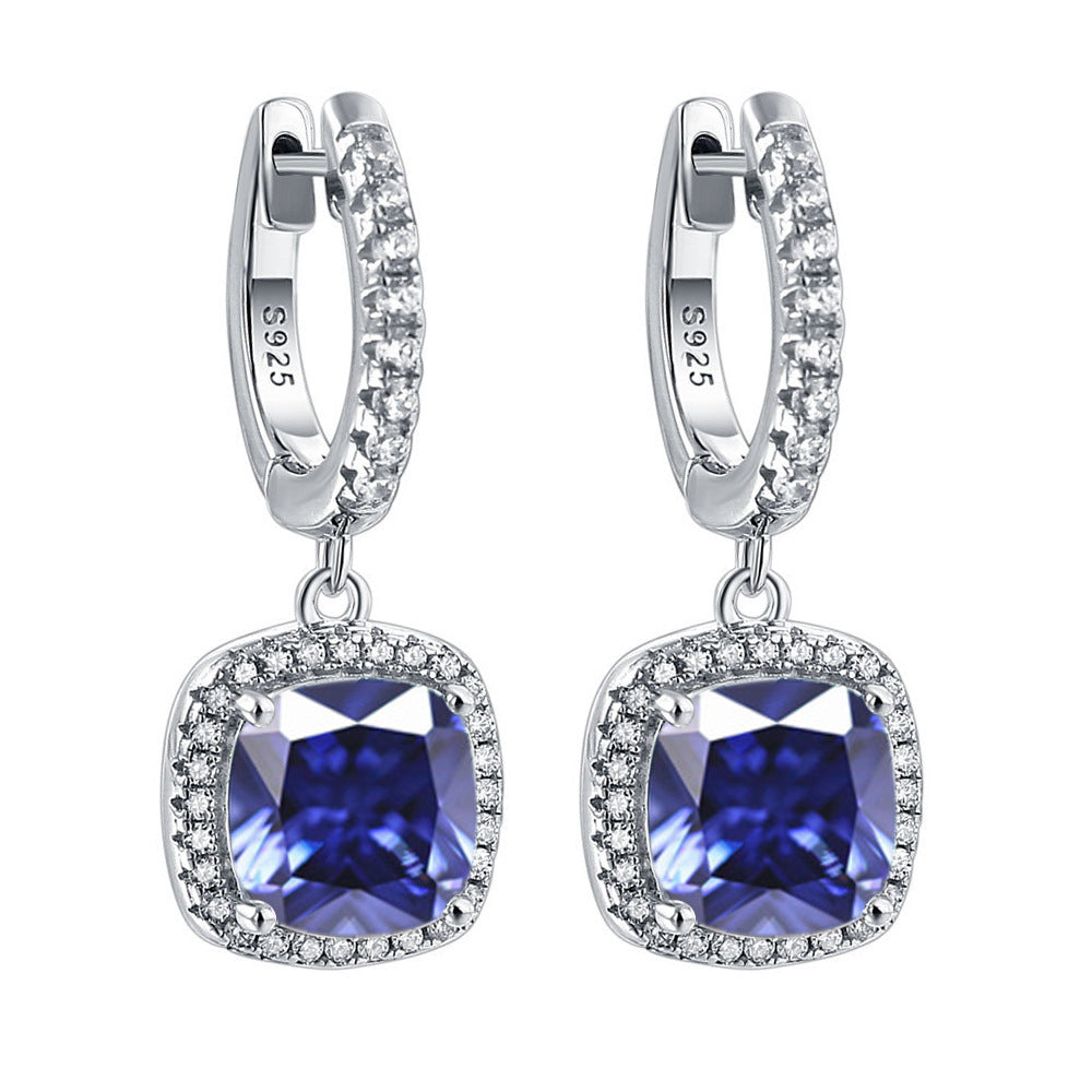 Birthstone Cushion Cut Halo Sterling Silver Drop Earrings Shineofdiamond