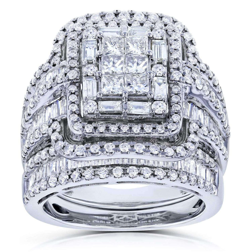 Gorgeous Halo Princess Cut Sterling Silver Wedding Bridal Sets Shineofdiamond
