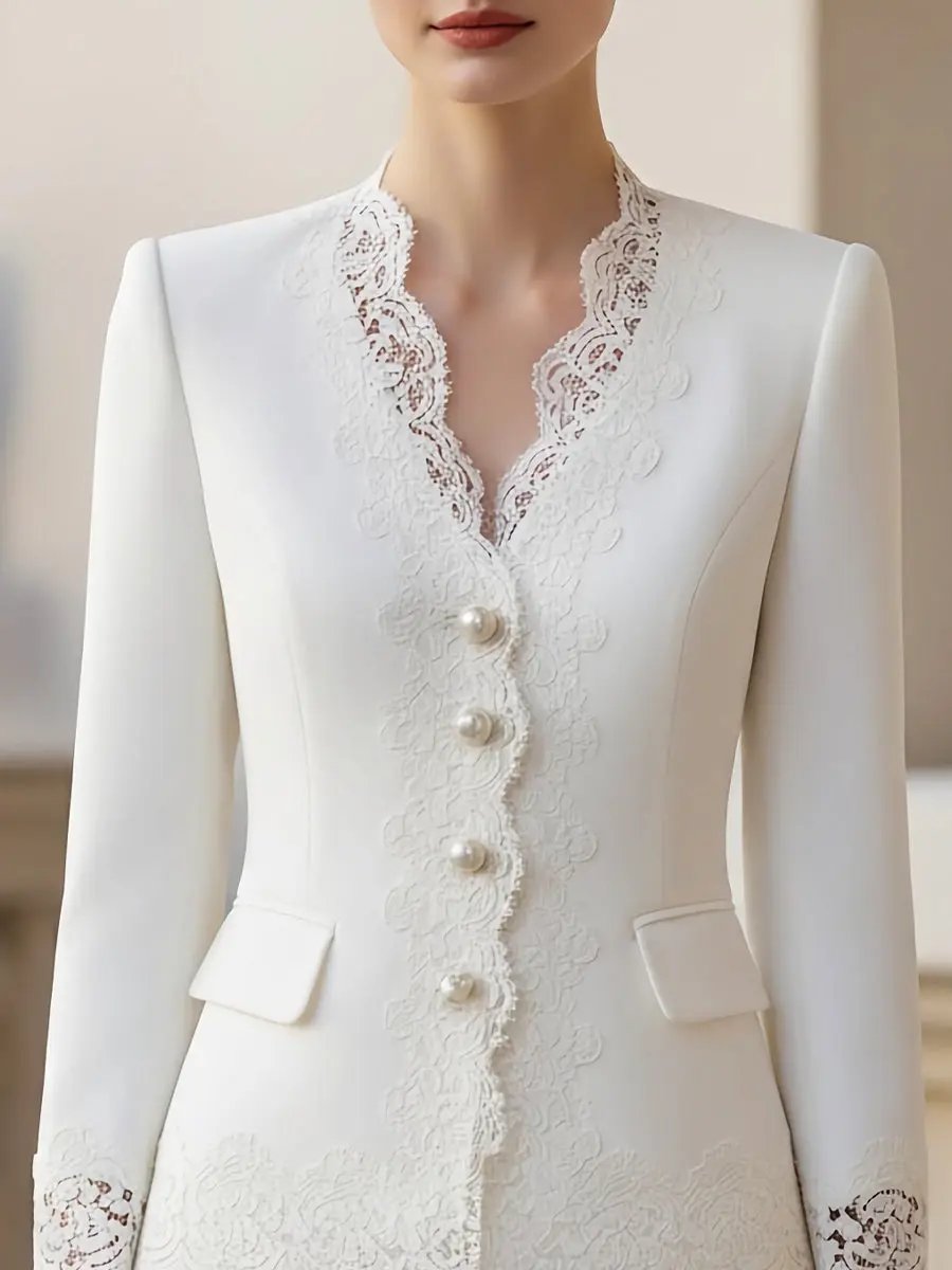 Pearl-Button Lace-Trim Women's Tailored Jacket - Blazer CASA LARO