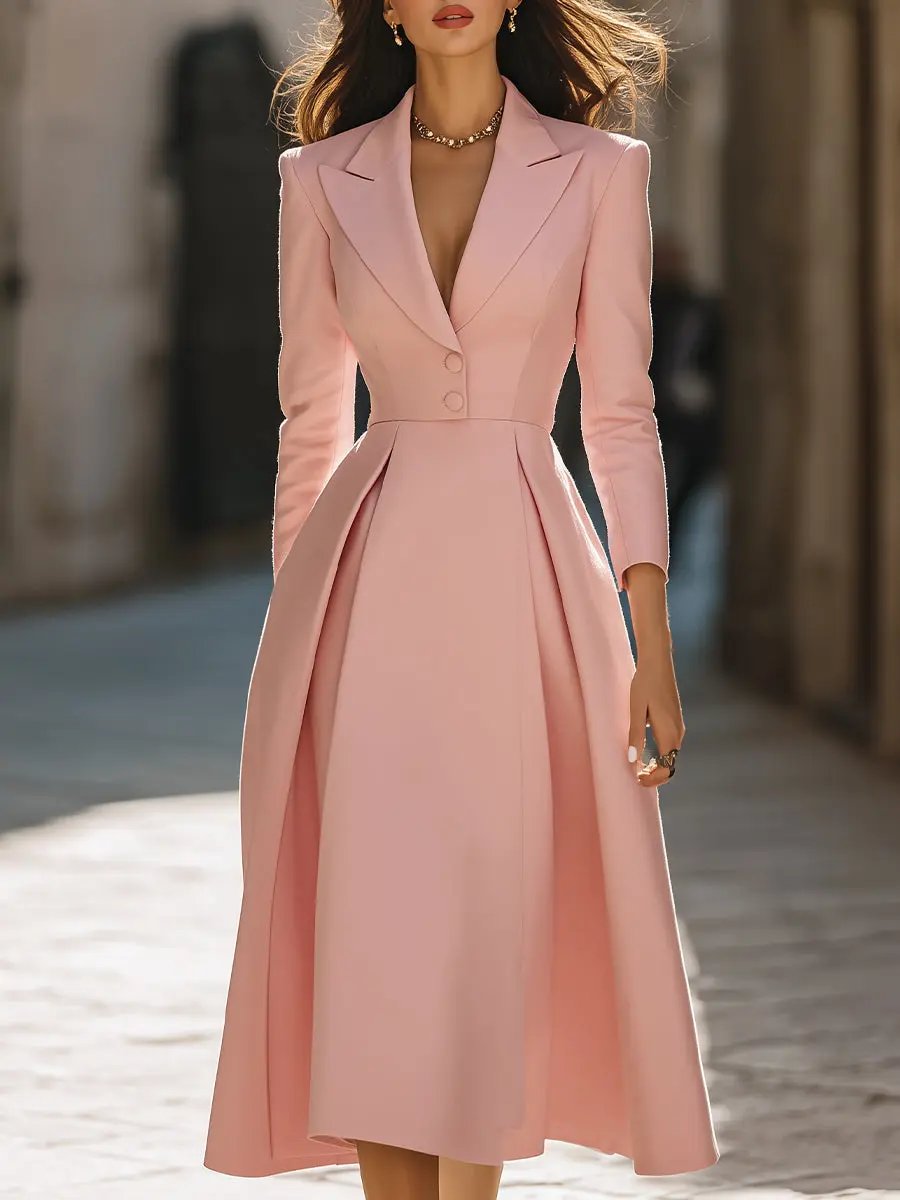 Pleated Blazer-Style Tailored Workwear Dress - Midi Dress CASA LARO