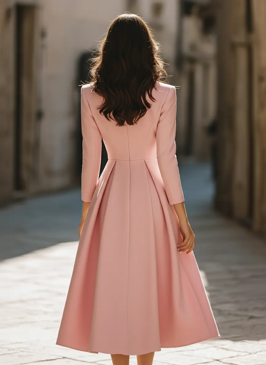 Pleated Blazer-Style Tailored Workwear Dress - Midi Dress CASA LARO