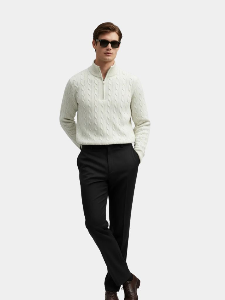 Premium Cable-Knit Zip Neck Sweater - Casa  Laro CASA LARO