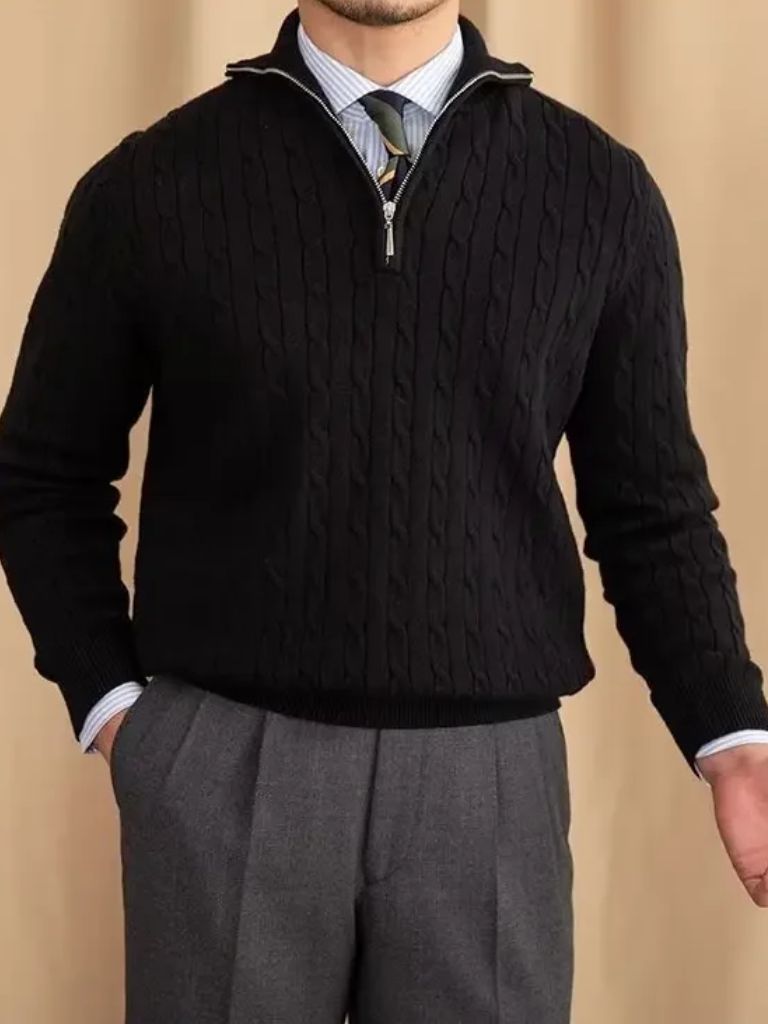 Premium Cable-Knit Zip Neck Sweater - Casa  Laro CASA LARO