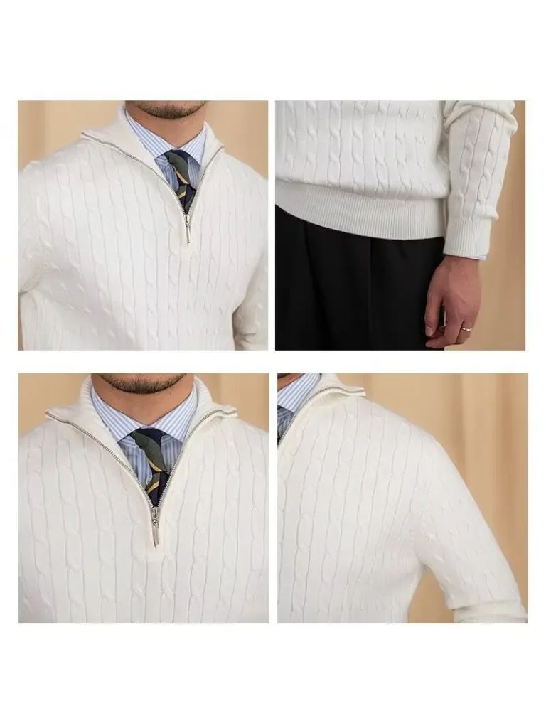 Premium Cable-Knit Zip Neck Sweater - Casa  Laro CASA LARO