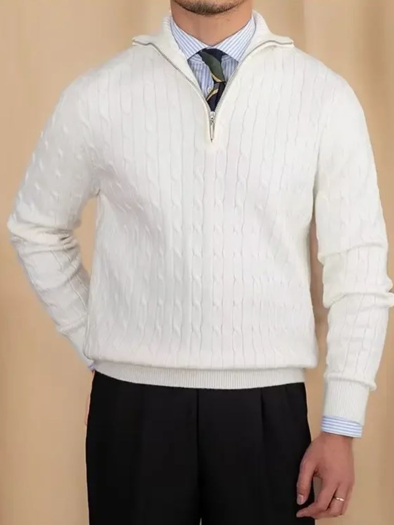Premium Cable-Knit Zip Neck Sweater - Casa  Laro CASA LARO