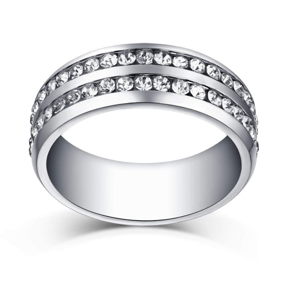 Two Row  Round Cut Titanium Steel Men's Ring Shineofidamond