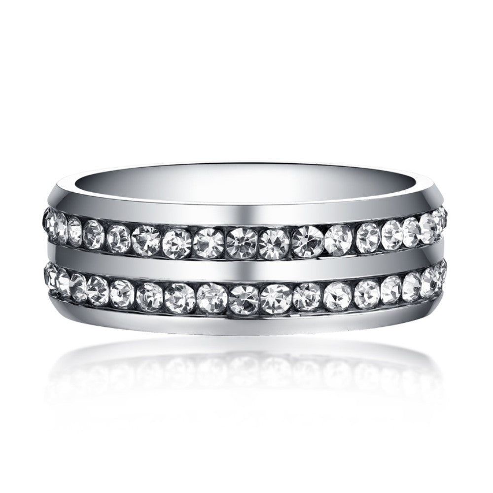 Two Row  Round Cut Titanium Steel Men's Ring Shineofidamond