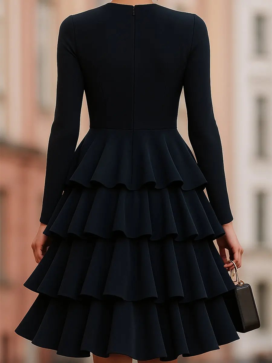 Ruffled Tiered Black Party Dress - Mini Dress CASA LARO