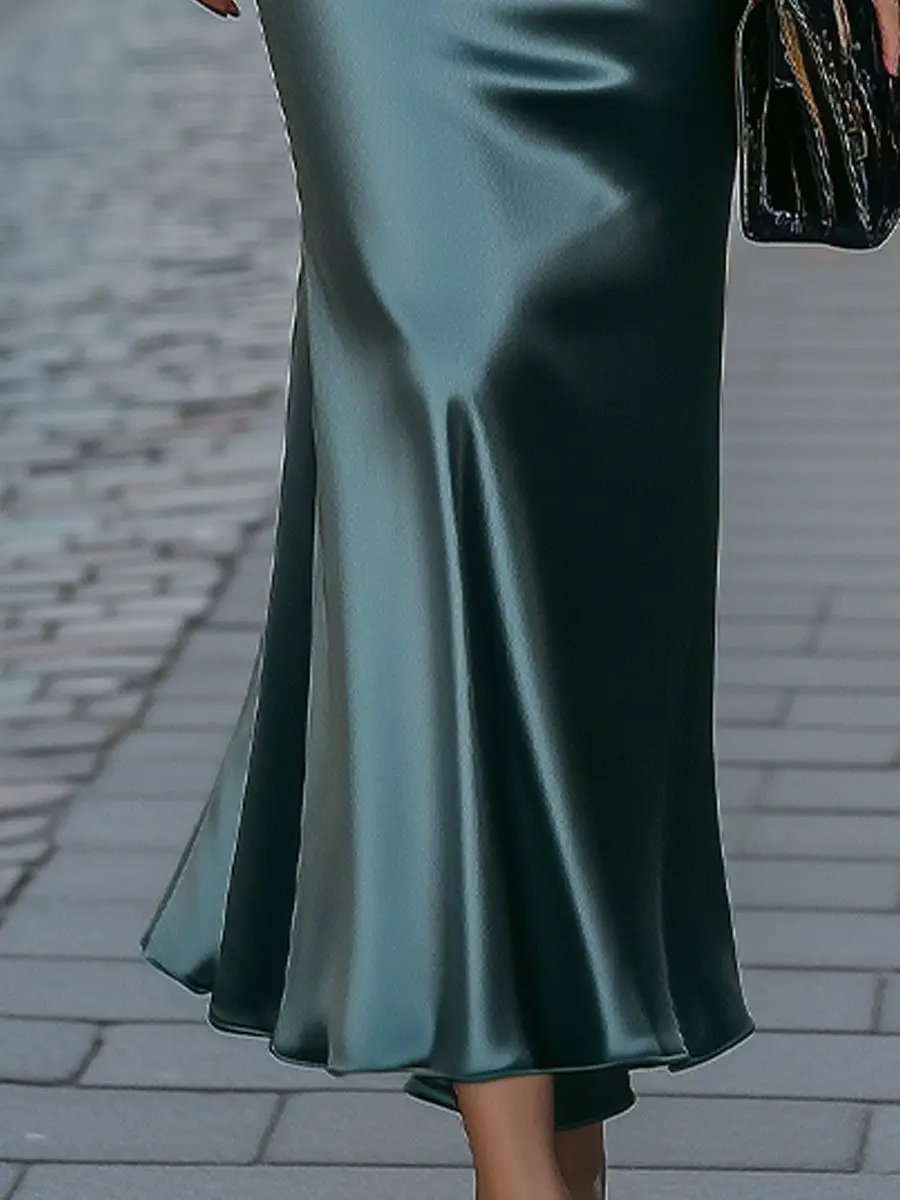 Satin High-Neck Draped Evening Silhouette - Maxi Dress CASA LARO