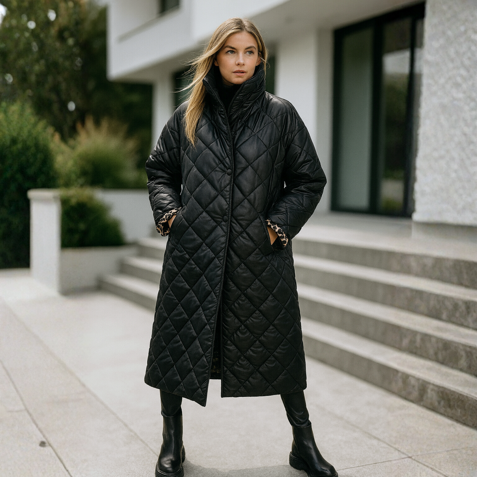 Shanaia - Quilted Coat with Leopard Lining CASA LARO WOMEN