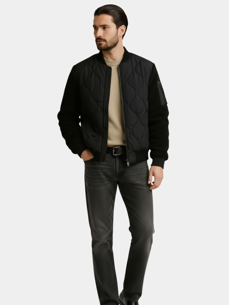 Sherpa Sleeves Padded Bomber Jacket - Casa  Laro CASA LARO