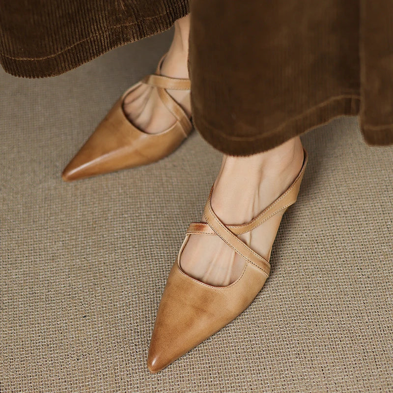 Siena Leather Cross-Strap - Mules CASA LARO