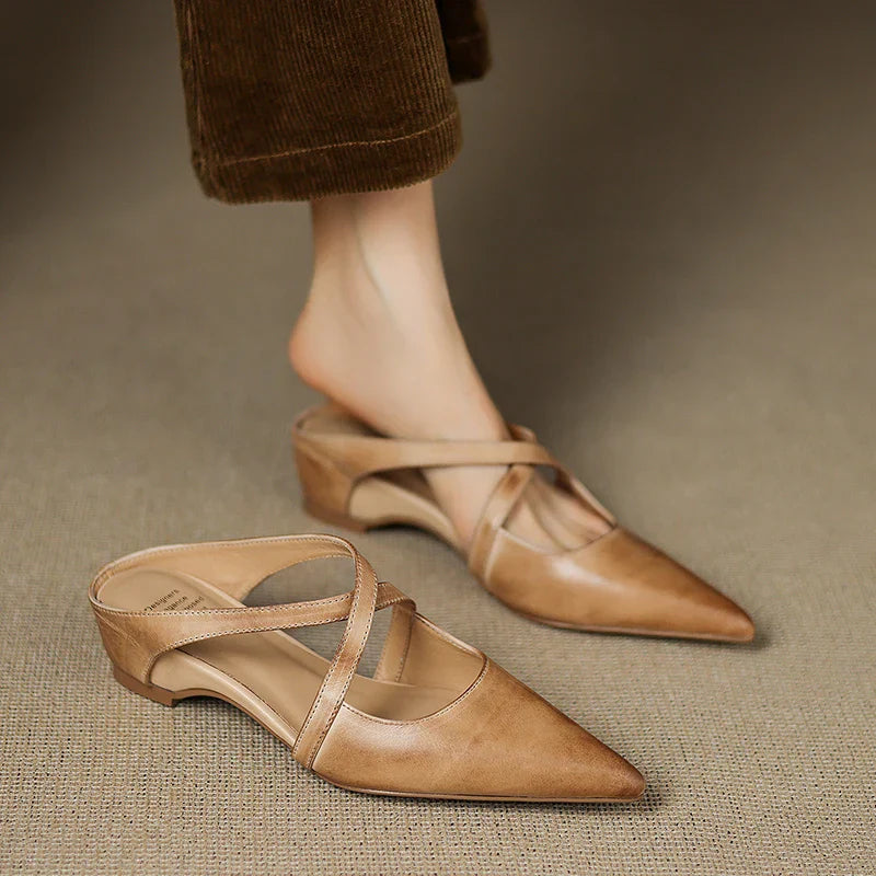 Siena Leather Cross-Strap - Mules CASA LARO