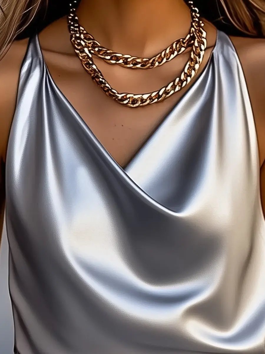 Silky Satin Draped Cowl Neck - Top CASA LARO