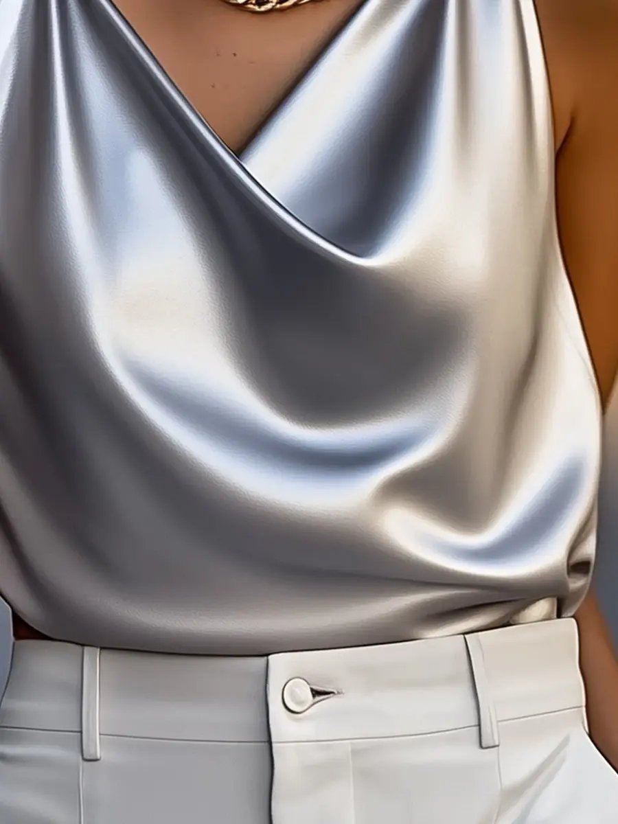 Silky Satin Draped Cowl Neck - Top CASA LARO