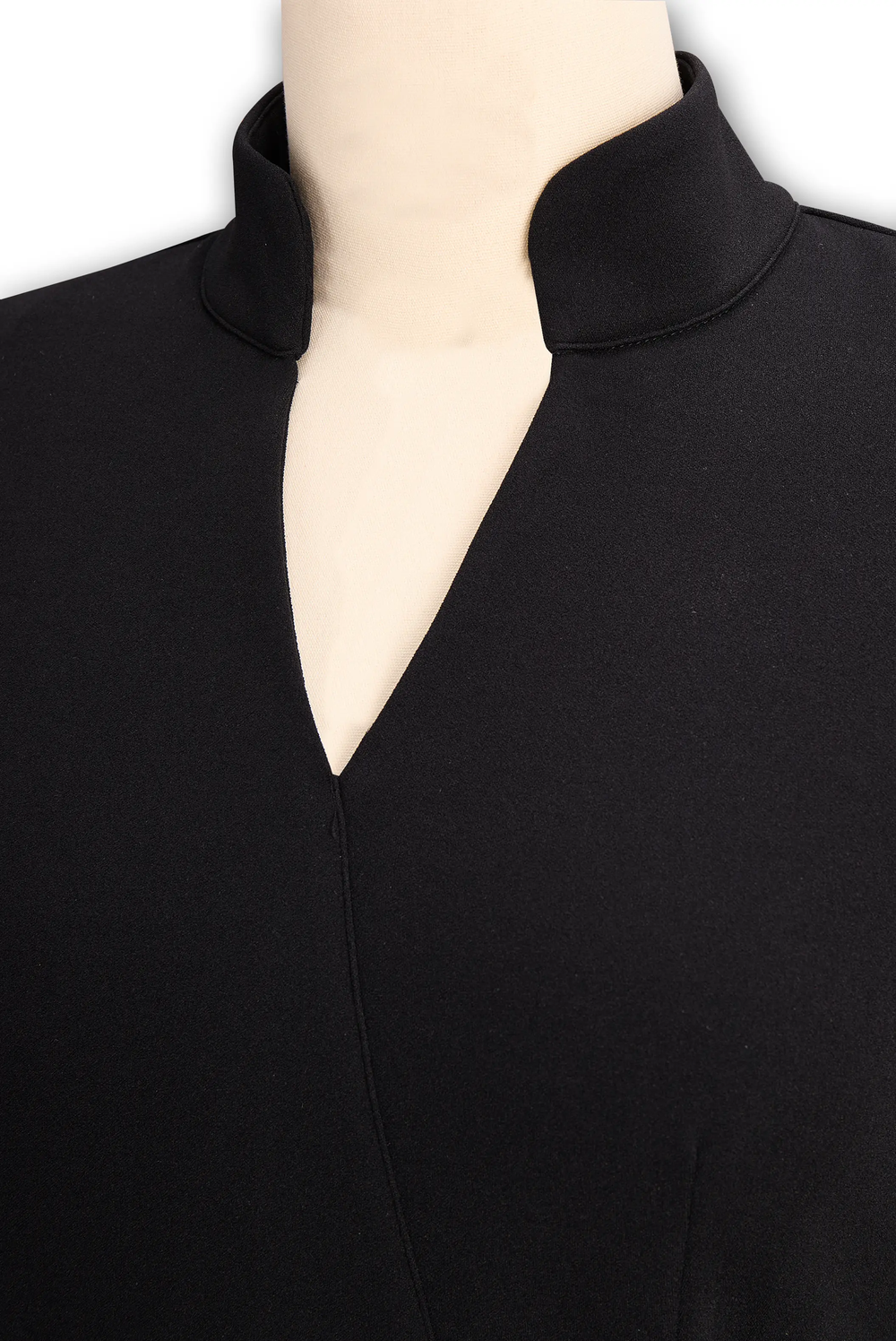 Sleek Black Belted Mandarin Collar Sheath - Midi Dress CASA LARO
